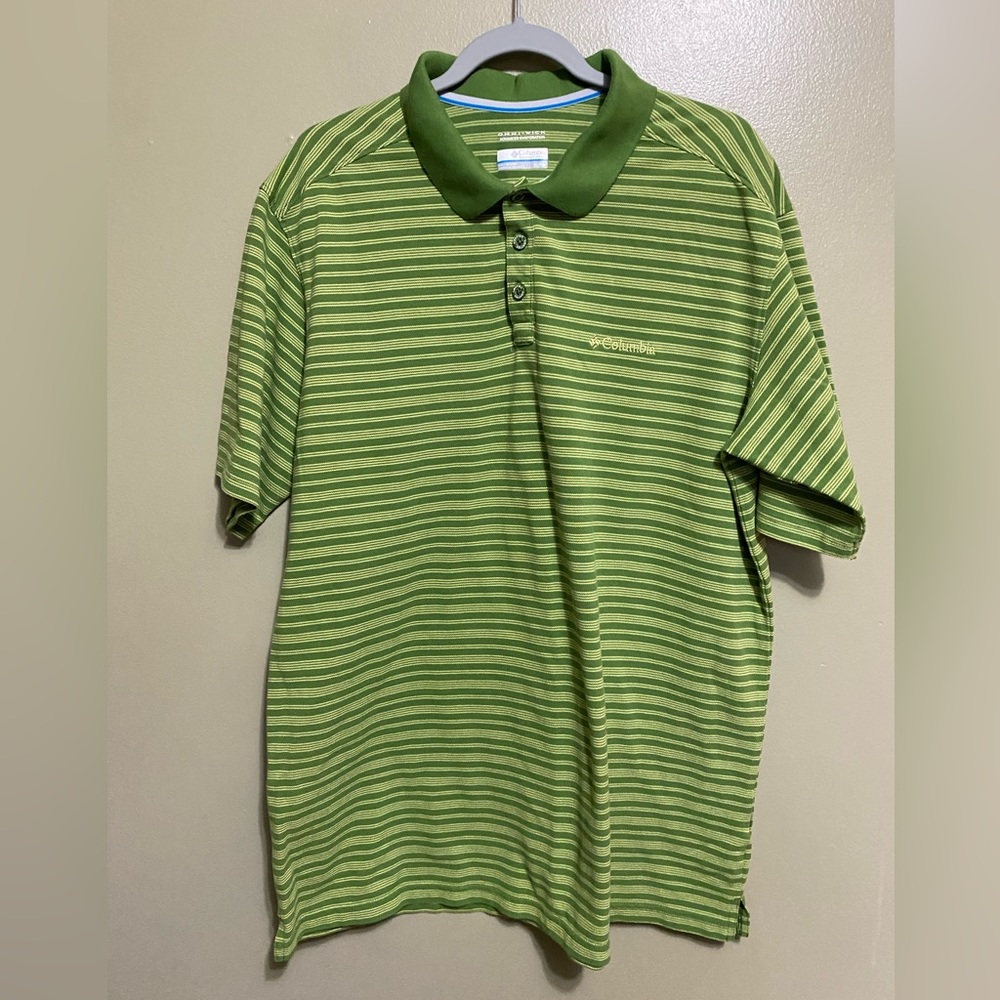 Columbia Green Striped Polo, Size XL‎